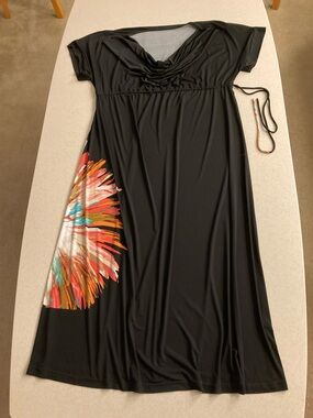 Melissa Masse Black Dress with Red + Pink Abstract Detail Women Size 1X